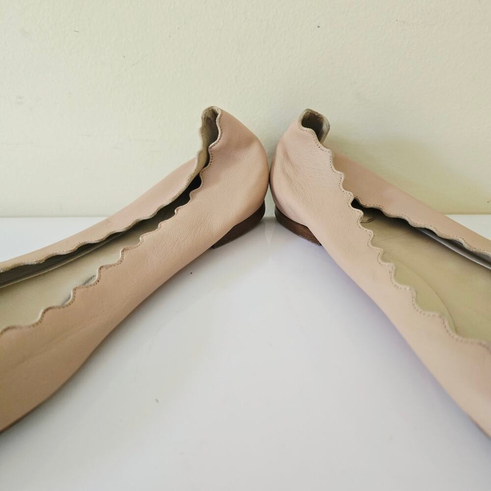Chloe Lauren Scalloped Leather Ballerina Flats Tan Cream 41 US 10.5 - Picture 7 of 10